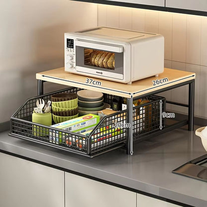 Modern Kitchen Microwave Rack  Sturdy Solid Wood  Metal Structure SpaceSaving Countertop Storage Ra 2