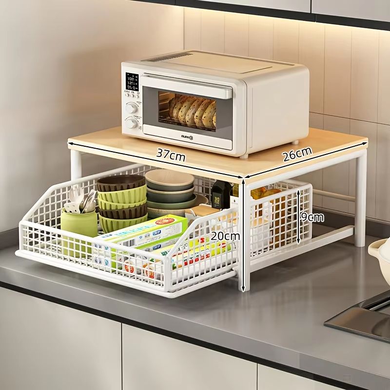 Modern Kitchen Microwave Rack  Sturdy Solid Wood  Metal Structure SpaceSaving Countertop Storage Ra 3