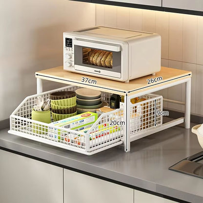 Modern Kitchen Microwave Rack  Sturdy Solid Wood  Metal Structure SpaceSaving Countertop Storage Ra 3