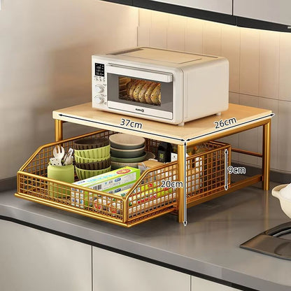 Modern Kitchen Microwave Rack  Sturdy Solid Wood  Metal Structure SpaceSaving Countertop Storage Ra 7
