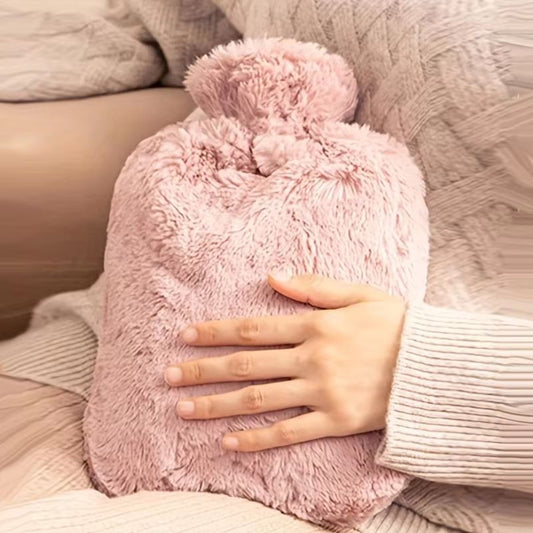 1 qt / 2 qt PVC Plush Hot Water Bottle – Leak-Proof Large-Capacity Bed & Abdomen Warmer with Soft Cover for Cramps & Win
