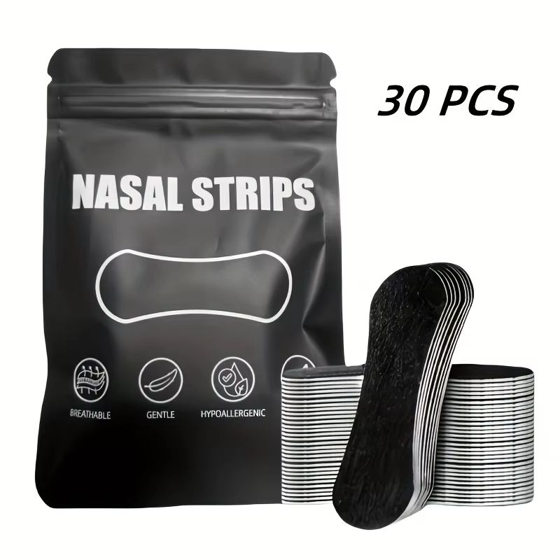 30-Piece Black Adhesive Nasal Strips – Extra-Long Lasting, Advanced Relief for Cough, Snoring & Congestion