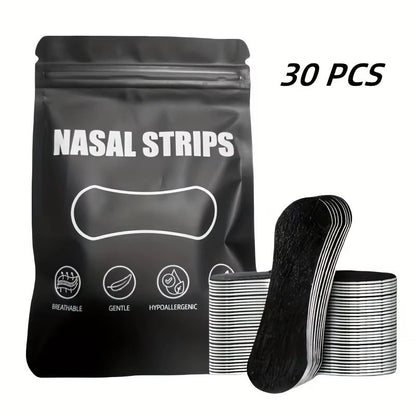 30-Piece Black Adhesive Nasal Strips – Extra-Long Lasting, Advanced Relief for Cough, Snoring & Congestion