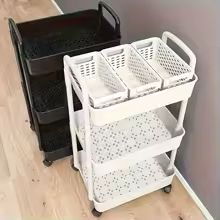 Heavy-Duty 3-Tier Wheeled Tool Cart Storage Rack | Durable Plastic Structure Easy-to-Assemble Rolling Storage Rack