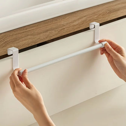 White Plastic Towel Rack | Cabinet Door Mounted Towel Bar with Multiple Hooks for Kitchen & Bathroom Hanging