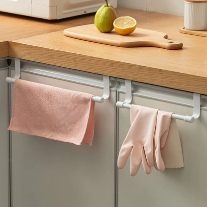 White Plastic Towel Rack  Cabinet Door Mounted Towel Bar With Multiple Hooks For Kitchen  Bathroom  1