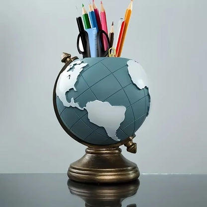Creative Globe Pen Holder - Resin Desk Organizer for Office & Home Decor