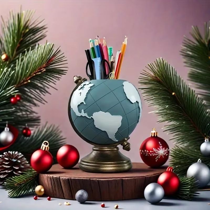 Creative Globe Pen Holder  Resin Desk Organizer For Office  Home Decor 4