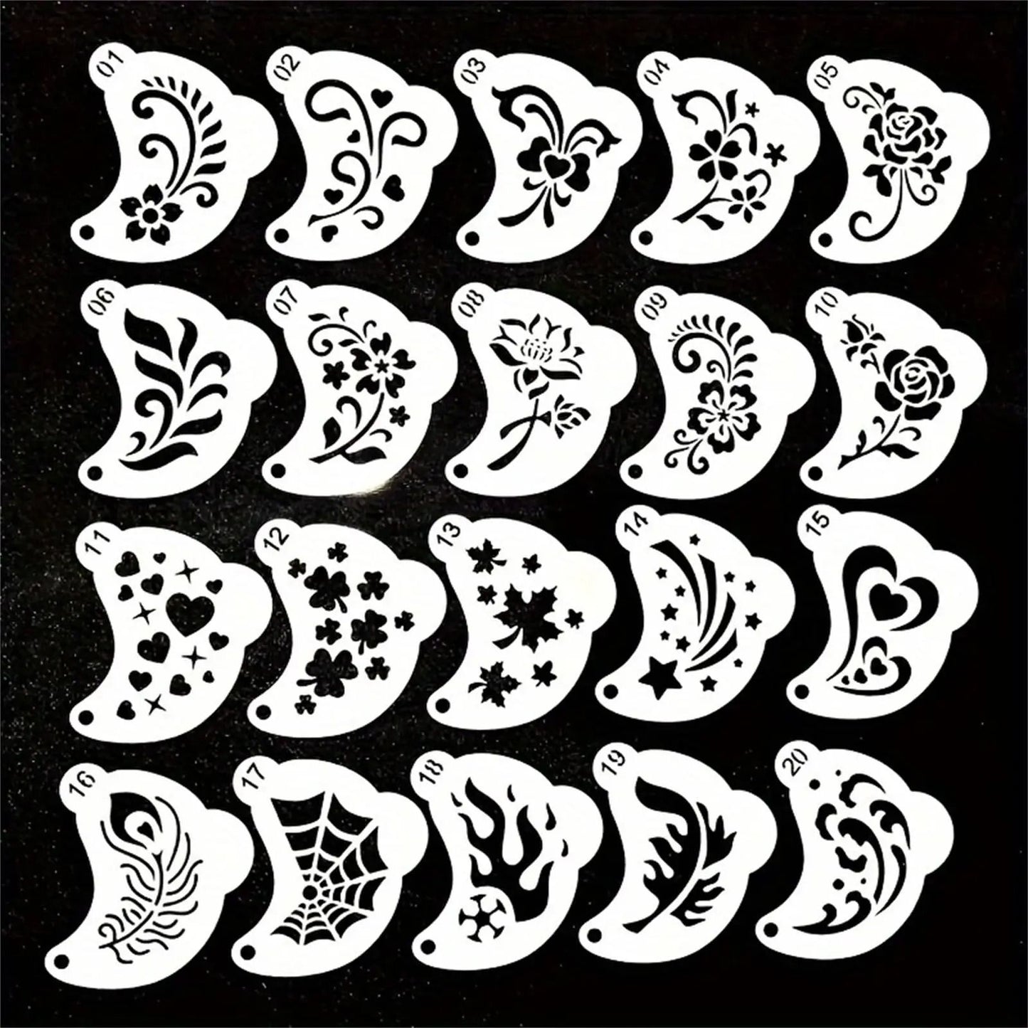 Reusable Face Painting Stencils With Floral And Pattern Designs  20Piece Set 3
