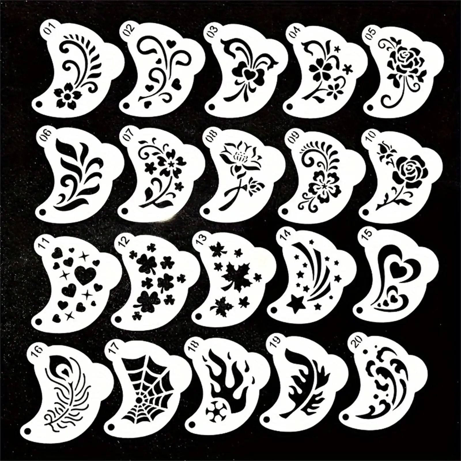 Reusable Face Painting Stencils With Floral And Pattern Designs  20Piece Set 3
