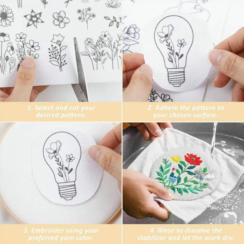 Water Soluble Embroidery Stabilizer Sheets  Stick And Stitch Wash Away Floral And Butterfly Designs 3