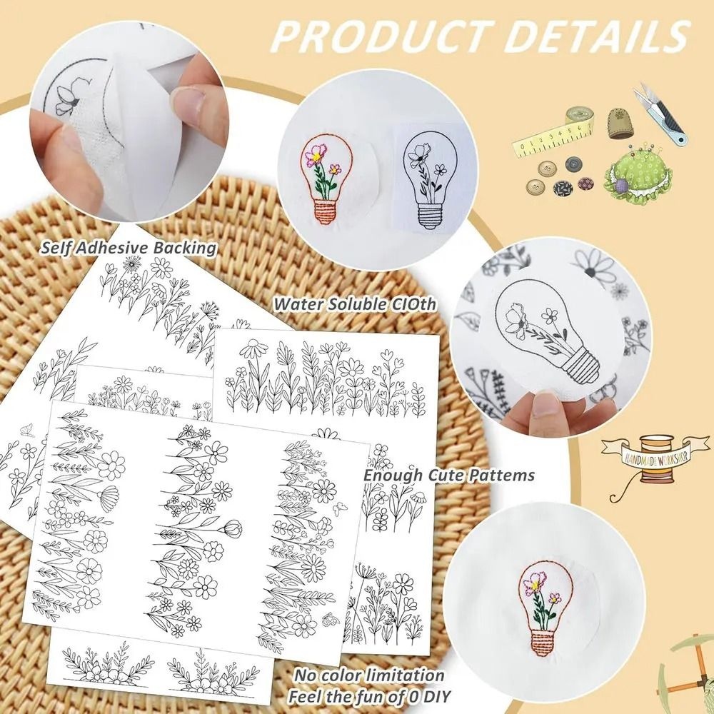 Water Soluble Embroidery Stabilizer Sheets  Stick And Stitch Wash Away Floral And Butterfly Designs 4