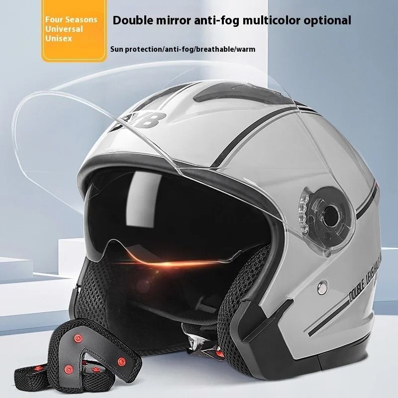 Retro Open Face Motorcycle Helmet – Dual Lens Sun Visor Lightweight Scooter Helmet for Men and Women