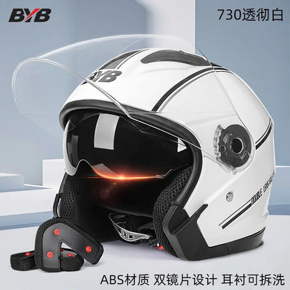 Retro Open Face Motorcycle Helmet  Dual Lens Sun Visor Lightweight Scooter Helmet For Men And Women 10