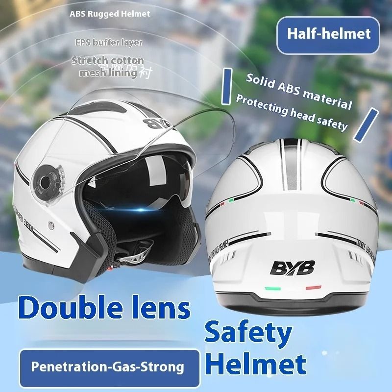 Retro Open Face Motorcycle Helmet  Dual Lens Sun Visor Lightweight Scooter Helmet For Men And Women 1