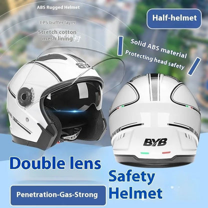 Retro Open Face Motorcycle Helmet  Dual Lens Sun Visor Lightweight Scooter Helmet For Men And Women 1