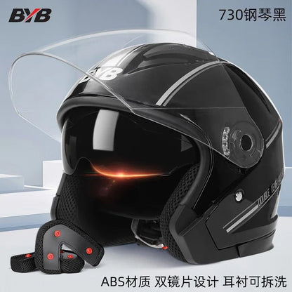 Retro Open Face Motorcycle Helmet  Dual Lens Sun Visor Lightweight Scooter Helmet For Men And Women 7