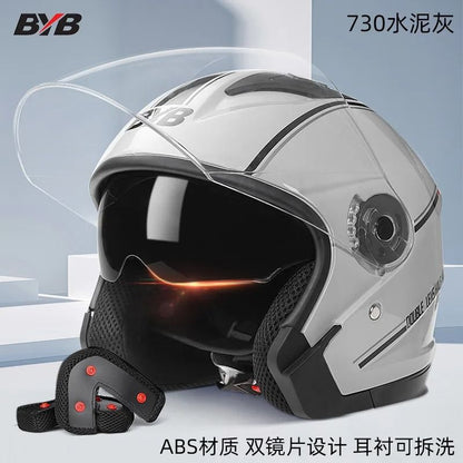 Retro Open Face Motorcycle Helmet  Dual Lens Sun Visor Lightweight Scooter Helmet For Men And Women 11