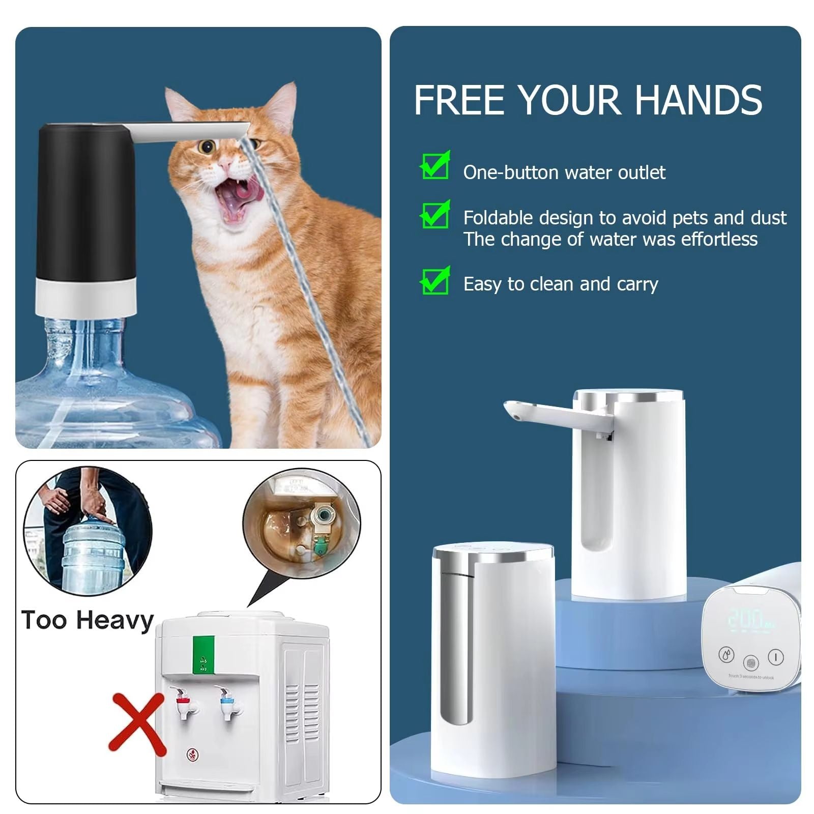 HydraFlow Universal Electric Water Bottle Dispenser  Foldable Automatic Pump 3