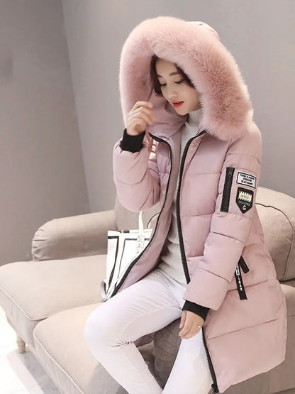 Womens Winter Fur Collar Hooded Parka Jacket 1
