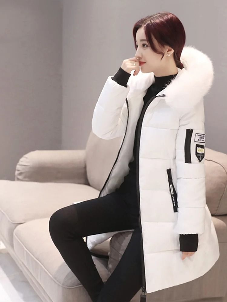 Womens Winter Fur Collar Hooded Parka Jacket 2