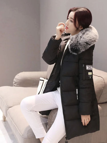 Womens Winter Fur Collar Hooded Parka Jacket 3