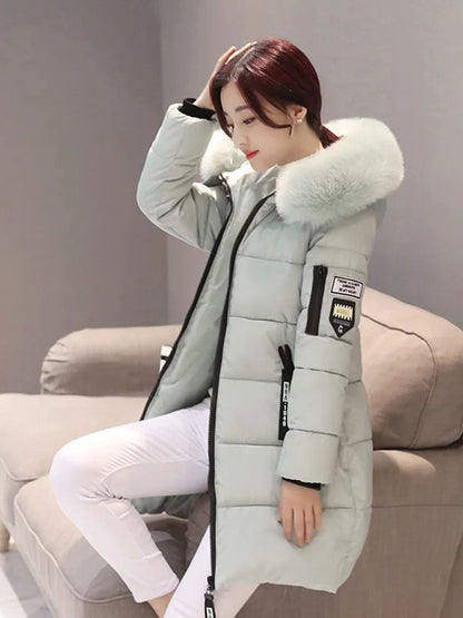 Womens Winter Fur Collar Hooded Parka Jacket 4