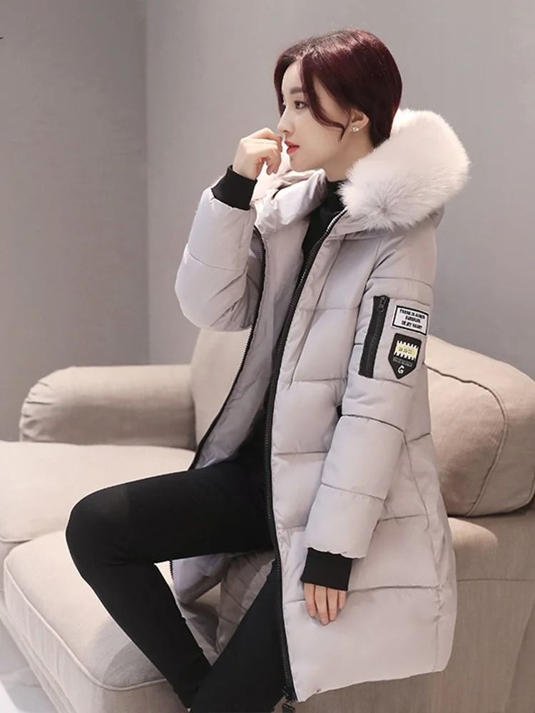 Womens Winter Fur Collar Hooded Parka Jacket 5