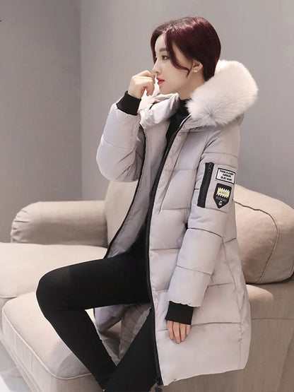 Womens Winter Fur Collar Hooded Parka Jacket 5