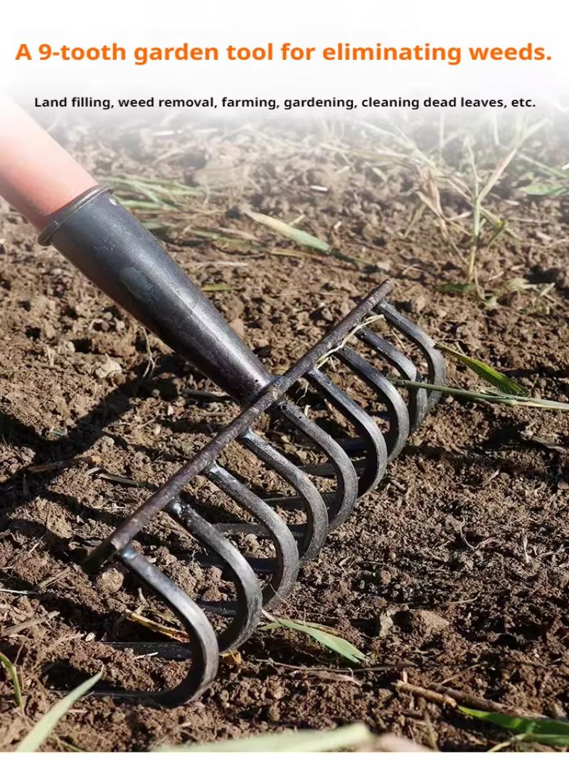 AgriGrip MultiFunctional 9Tooth Nail Rake  Durable ManganeseSteel Garden  Farm Tool 1