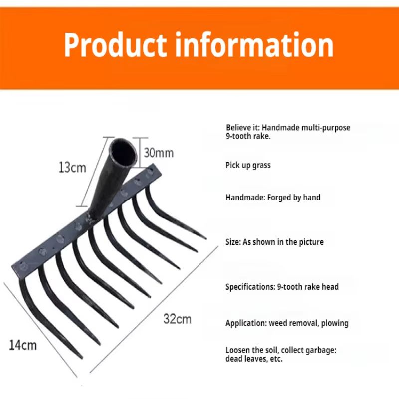 AgriGrip MultiFunctional 9Tooth Nail Rake  Durable ManganeseSteel Garden  Farm Tool 5
