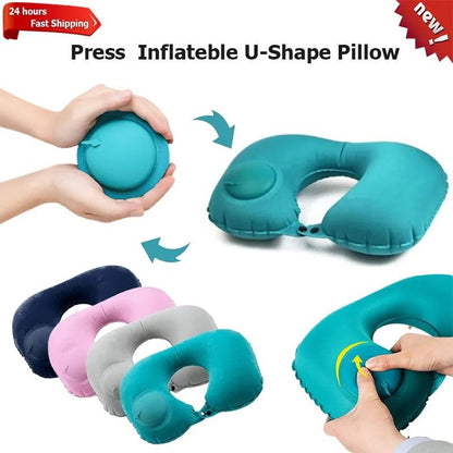 Inflatable UShape Travel Pillow With BuiltIn Pump 1