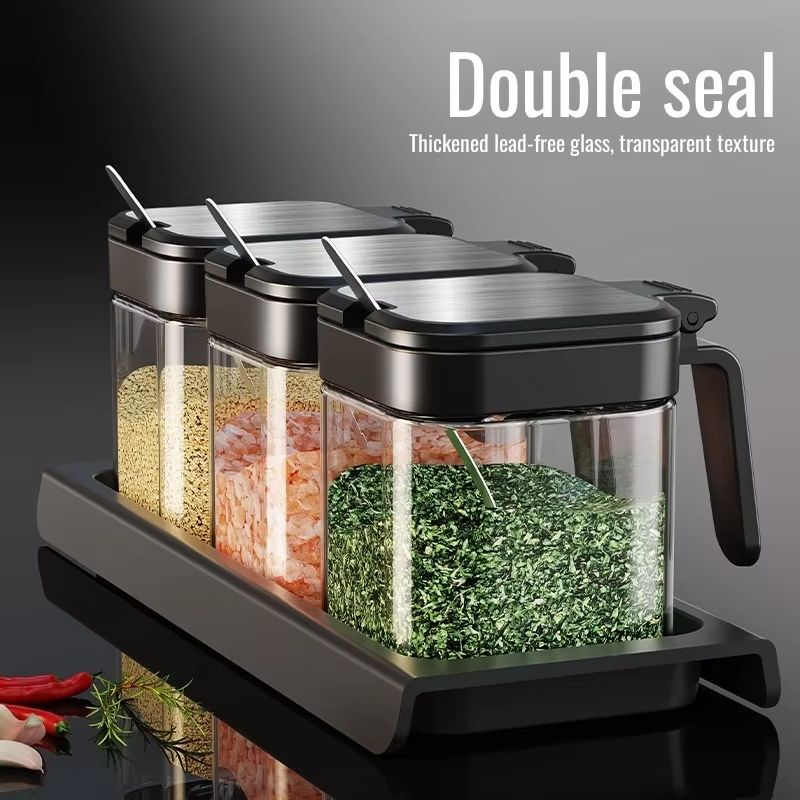 ClearView Glass Seasoning Jar With Spoon  Household Sealed Storage Box For Salt Sugar  Spices 1