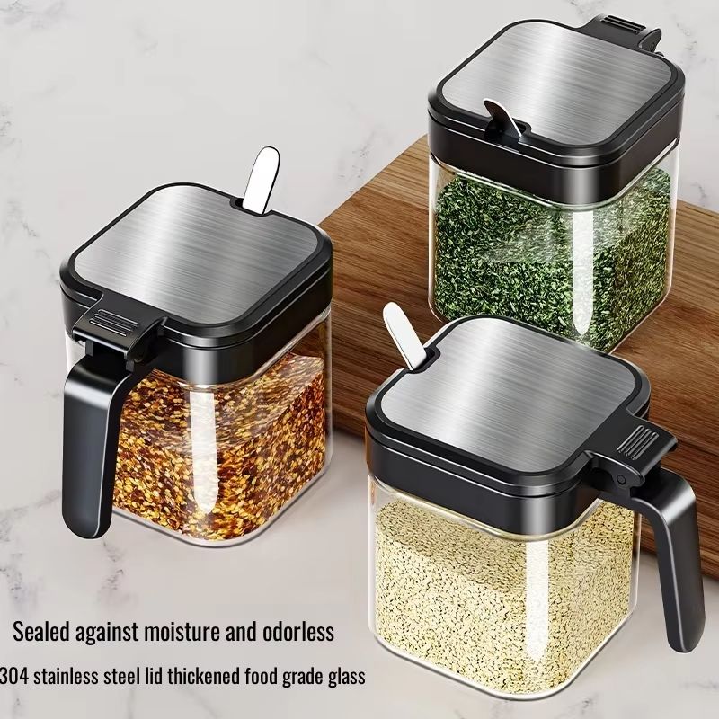 ClearView Glass Seasoning Jar With Spoon  Household Sealed Storage Box For Salt Sugar  Spices 2