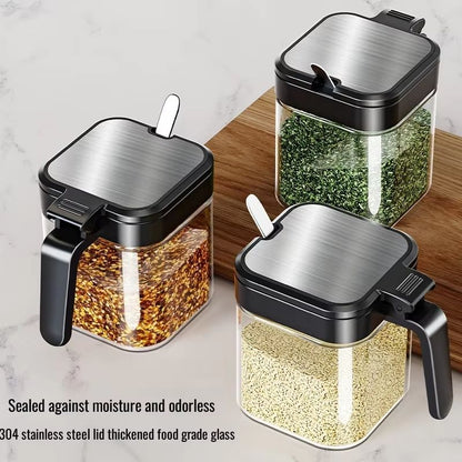 ClearView Glass Seasoning Jar With Spoon  Household Sealed Storage Box For Salt Sugar  Spices 2