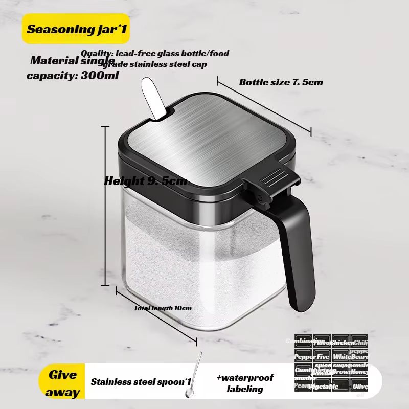 ClearView Glass Seasoning Jar With Spoon  Household Sealed Storage Box For Salt Sugar  Spices 5