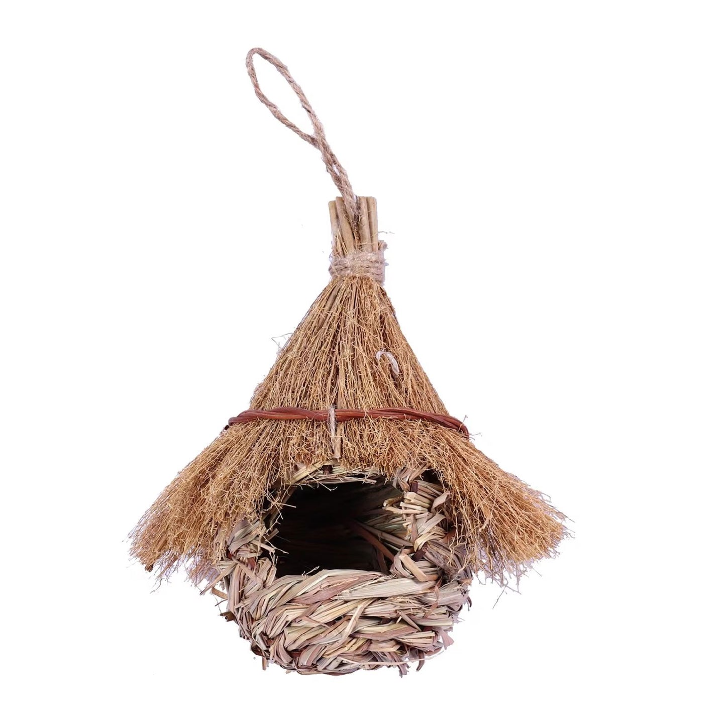 NatureNest HandWoven Grass Bird House For Wrens  Finches  IndoorOutdoor Lawn  Patio Hut 2