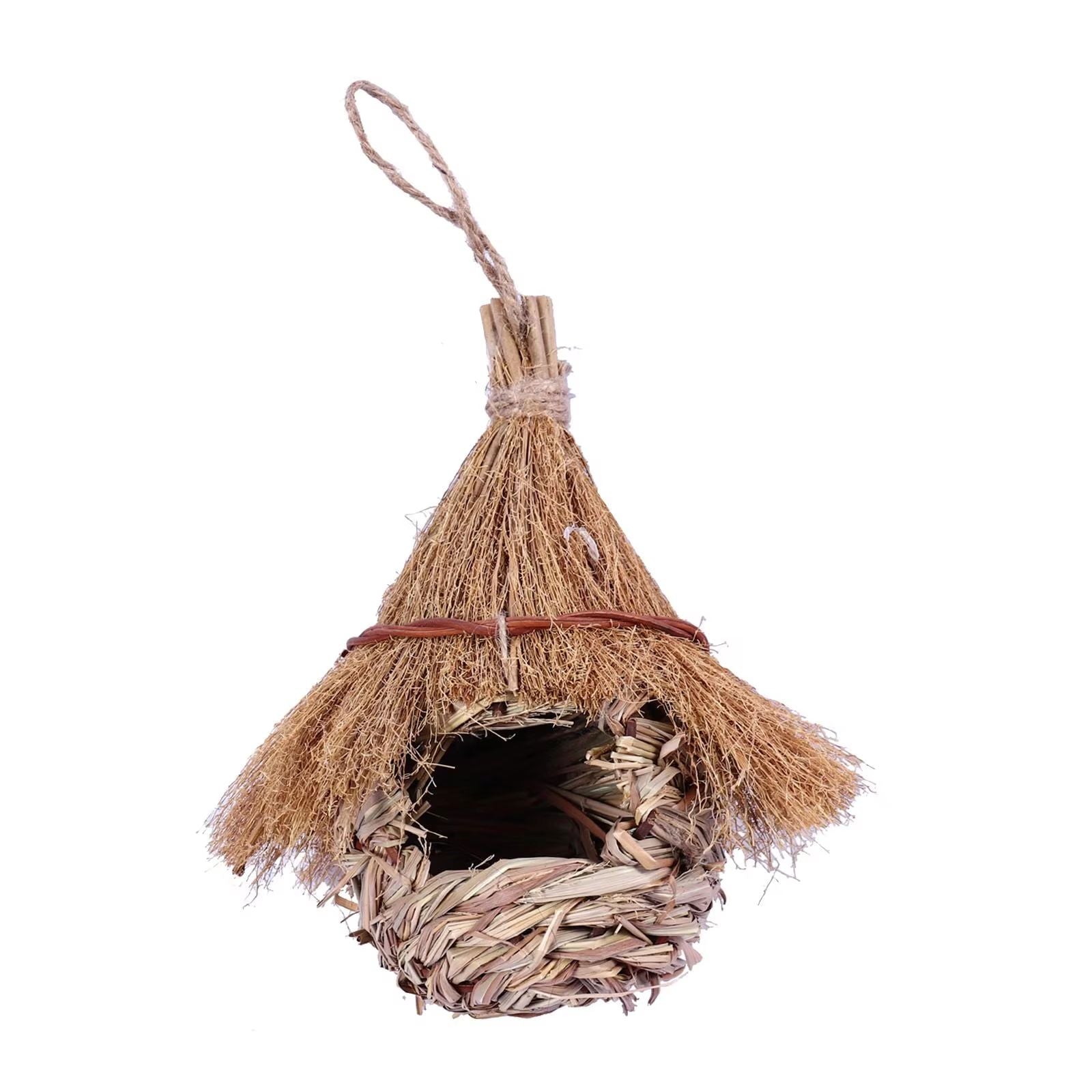 NatureNest HandWoven Grass Bird House For Wrens  Finches  IndoorOutdoor Lawn  Patio Hut 3