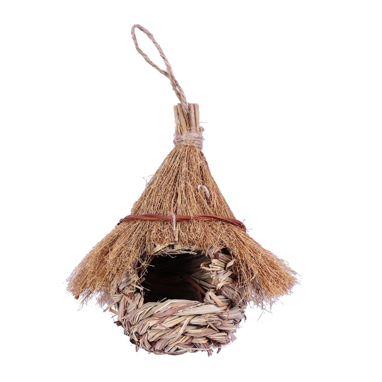 NatureNest HandWoven Grass Bird House For Wrens  Finches  IndoorOutdoor Lawn  Patio Hut 4