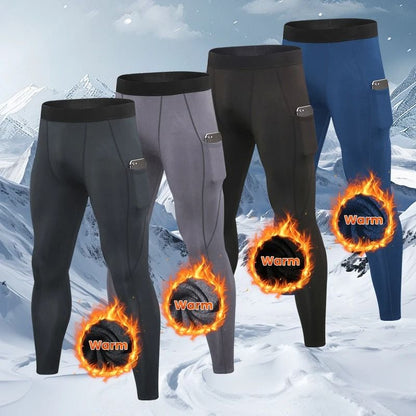 Mens Warm Compression Running Leggings for Winter Training