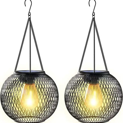 Solar Hanging Lantern Outdoor Light  Waterproof Metal Decorative Garden Lamp With Retro LED Bulb 6