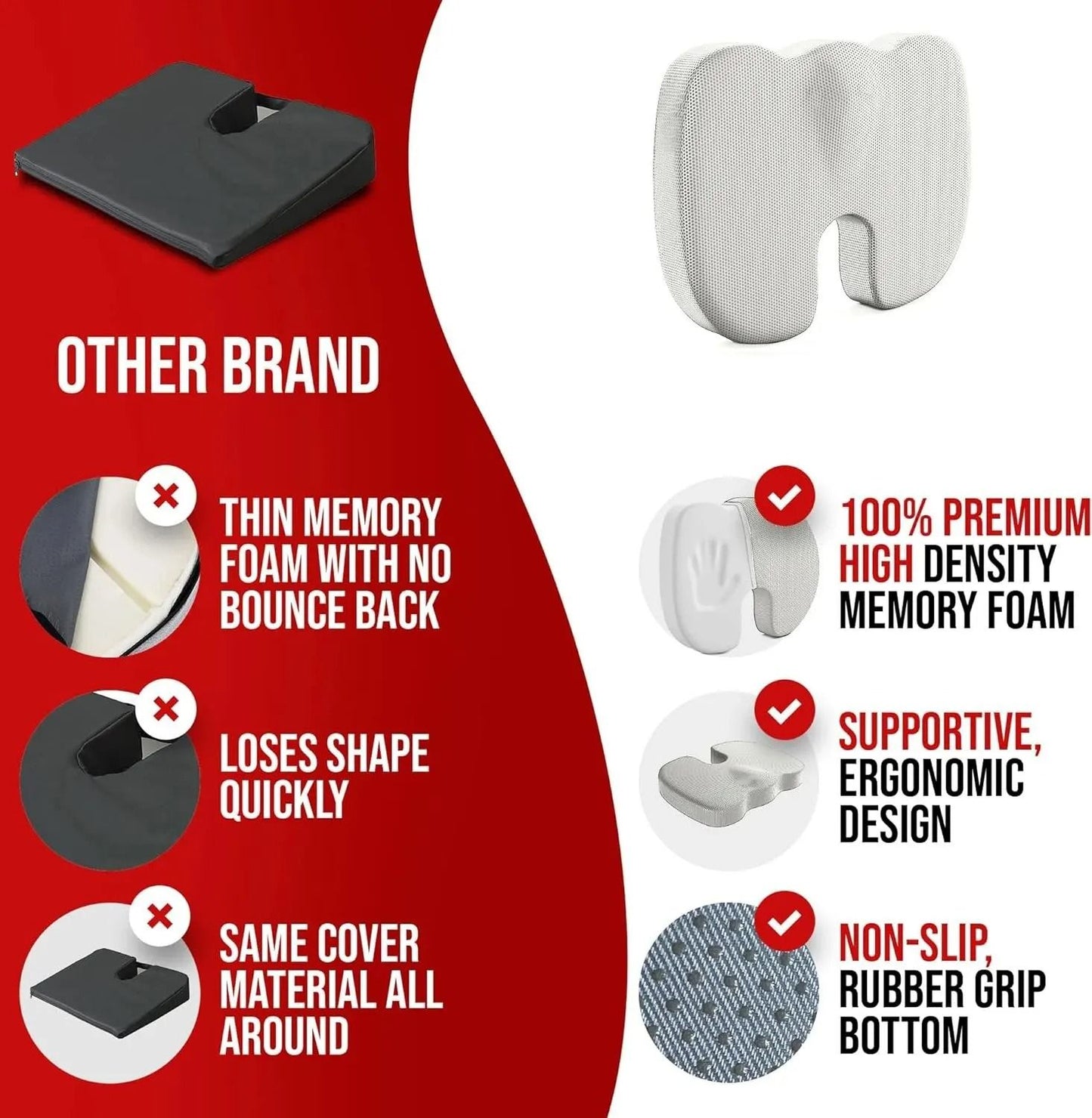 Ergonomic Memory Cotton Seat Cushion  Orthopedic Office And Car Chair Pad For Back Pain Relief 4