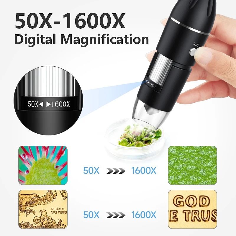 1600X USB Digital Microscope With 1080P HD Camera And Adjustable 8 LED Lights  Compatible With Andr 2