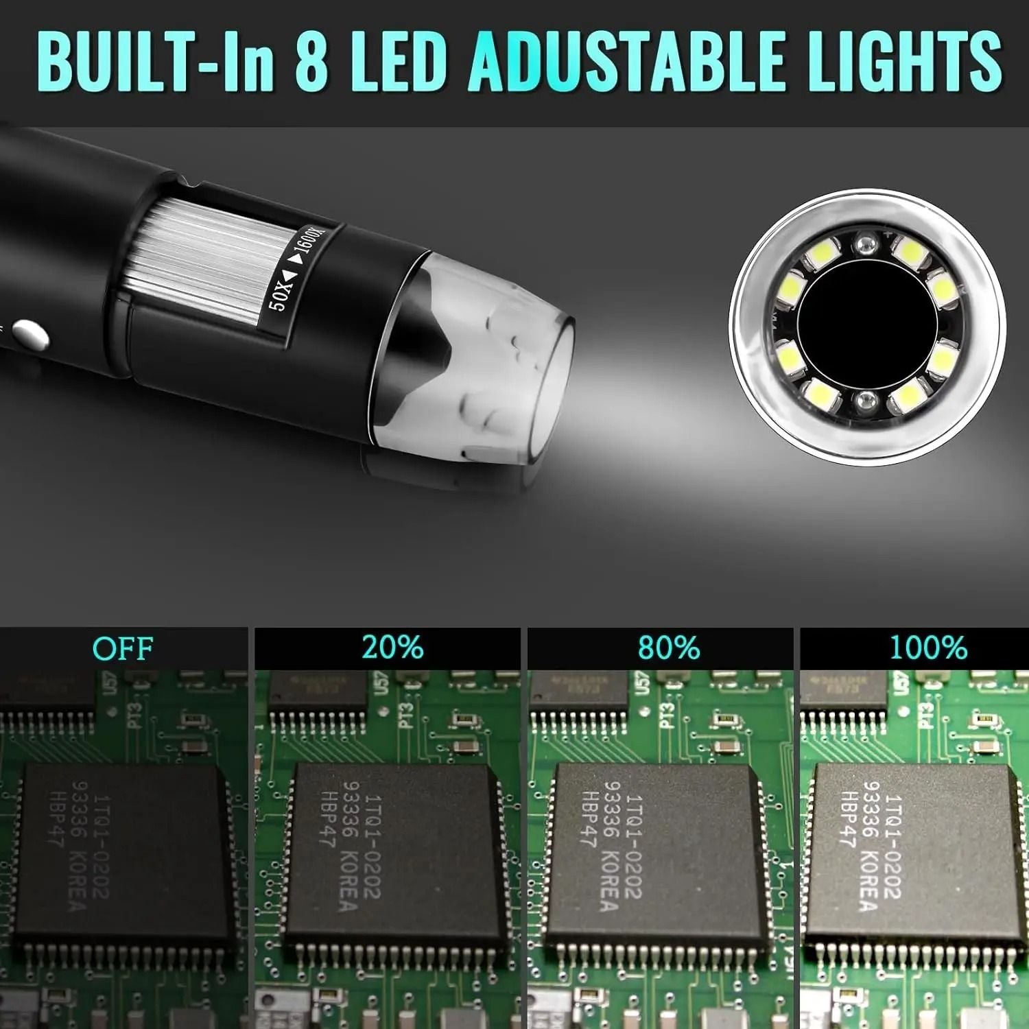1600X USB Digital Microscope With 1080P HD Camera And Adjustable 8 LED Lights  Compatible With Andr 4