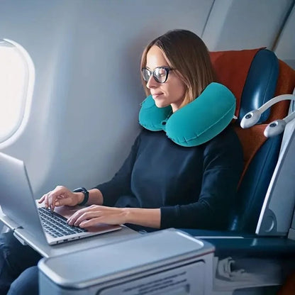 Inflatable Travel Neck Pillow With Soft Flocking Fabric  Portable UShaped Support Cushion For Airpl 1