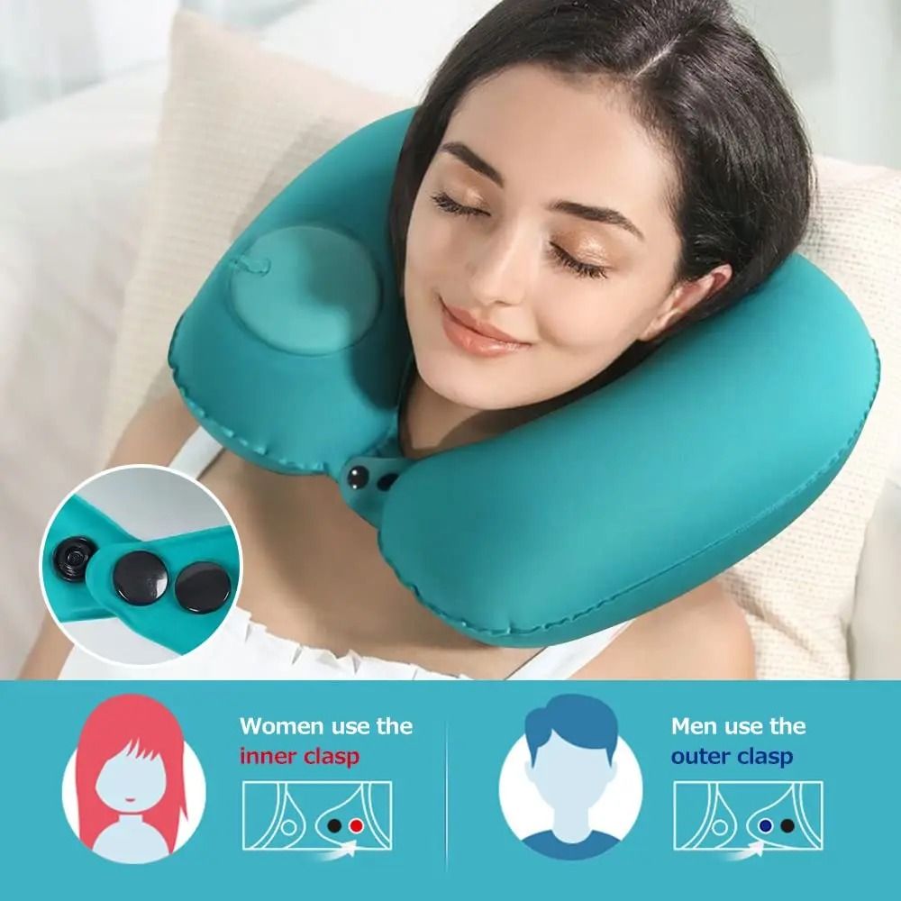 Inflatable Travel Neck Pillow With Soft Flocking Fabric  Portable UShaped Support Cushion For Airpl 2