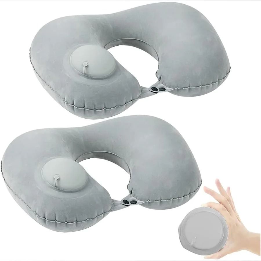 Inflatable Travel Neck Pillow With Soft Flocking Fabric  Portable UShaped Support Cushion For Airpl 3