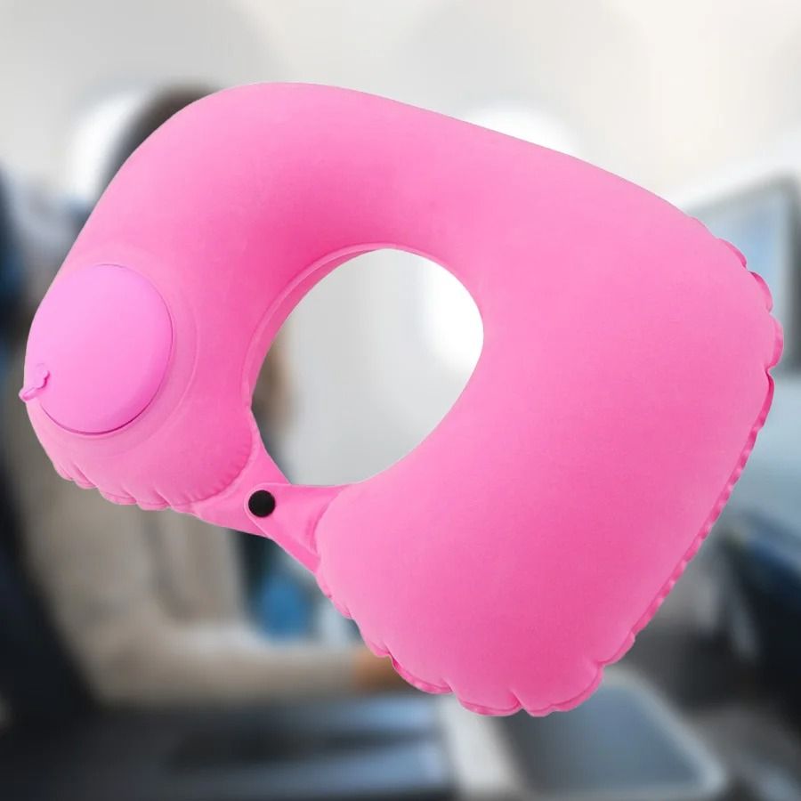 Inflatable Travel Neck Pillow With Soft Flocking Fabric  Portable UShaped Support Cushion For Airpl 4