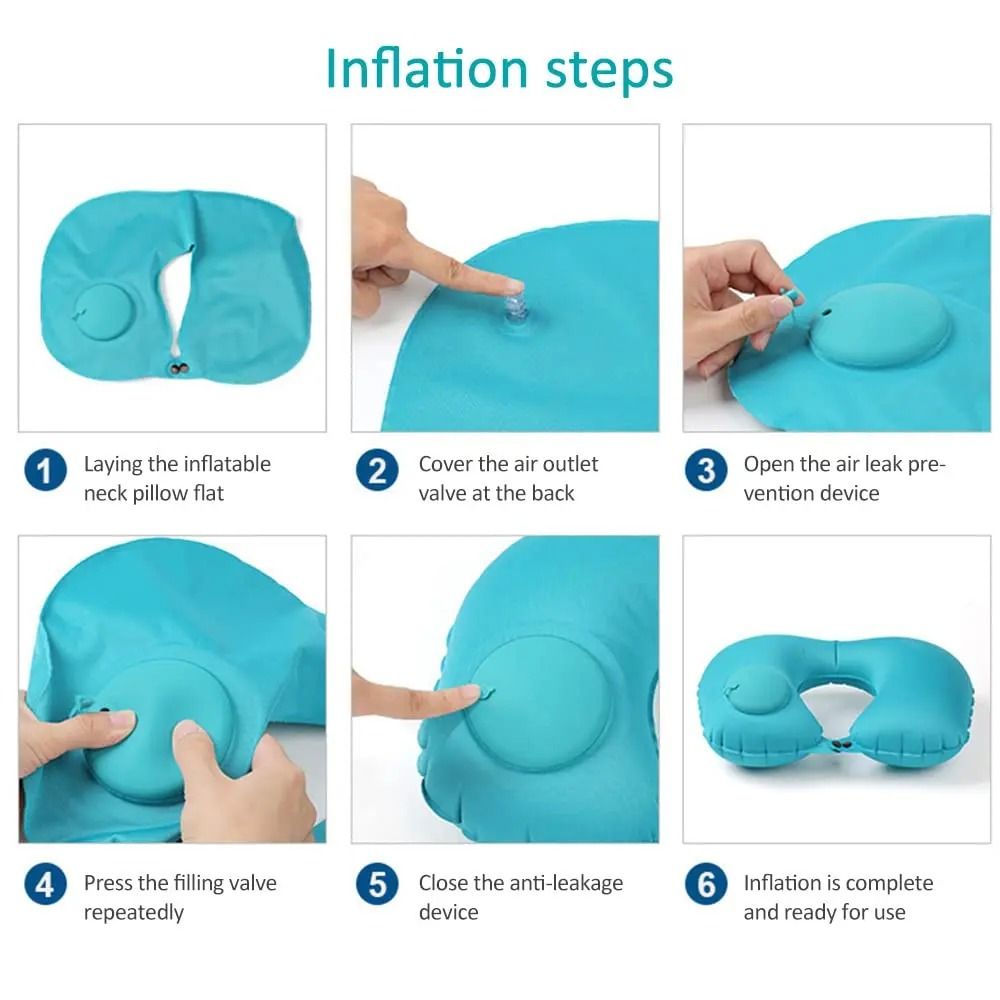 Inflatable Travel Neck Pillow With Soft Flocking Fabric  Portable UShaped Support Cushion For Airpl 5