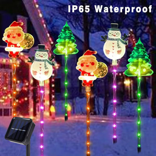 1 Set of Solar Santa Claus & Christmas Tree Lawn Lights – 6-in-1 Outdoor Holiday Garden Decorations